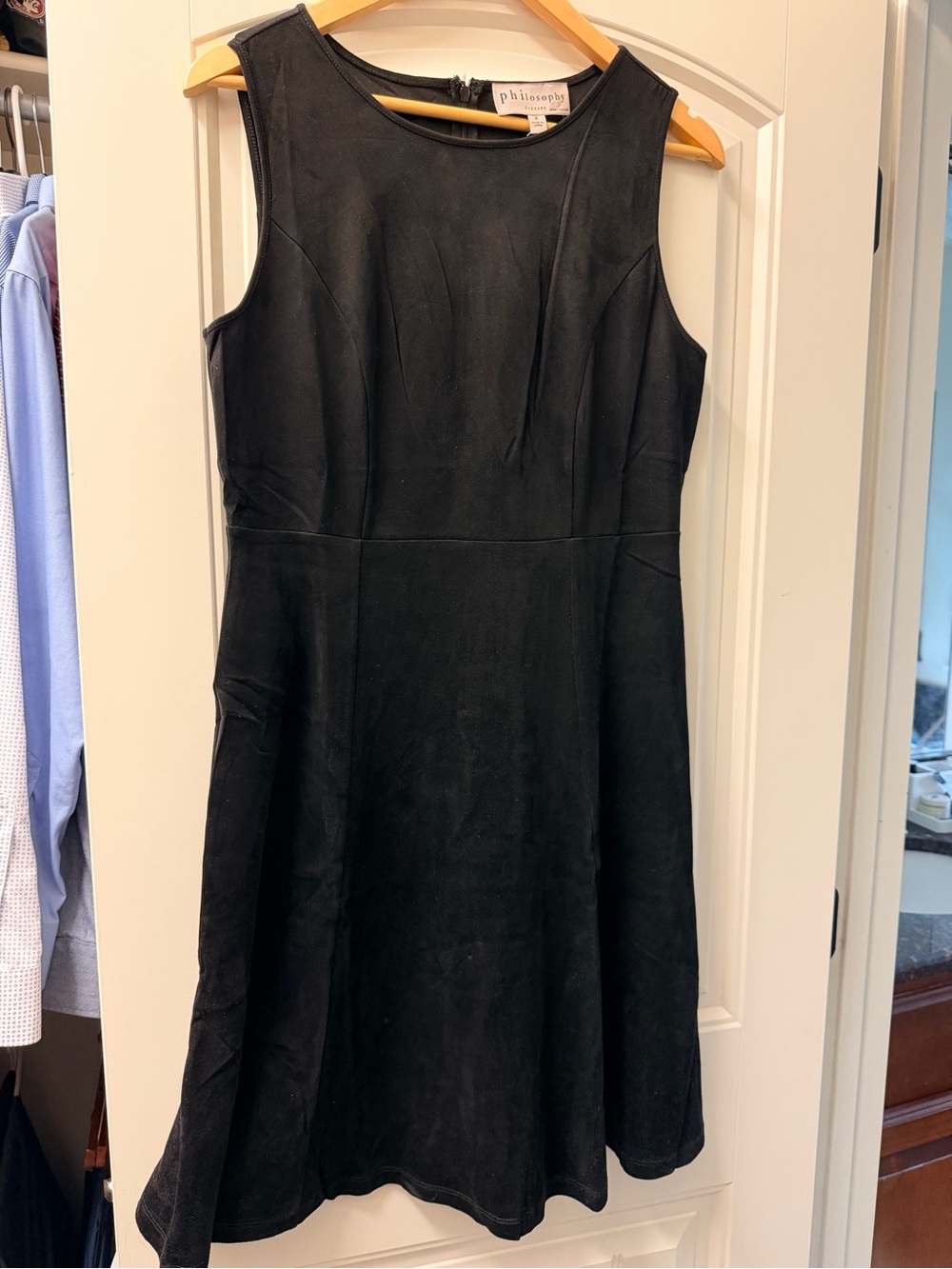 Philosophy black sleeveless fit-and-flare suede like dress size 8